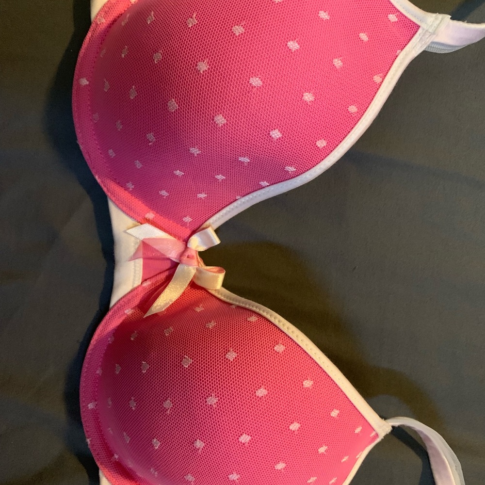 NWOT DKNY sheer pink polka dot bra 34c